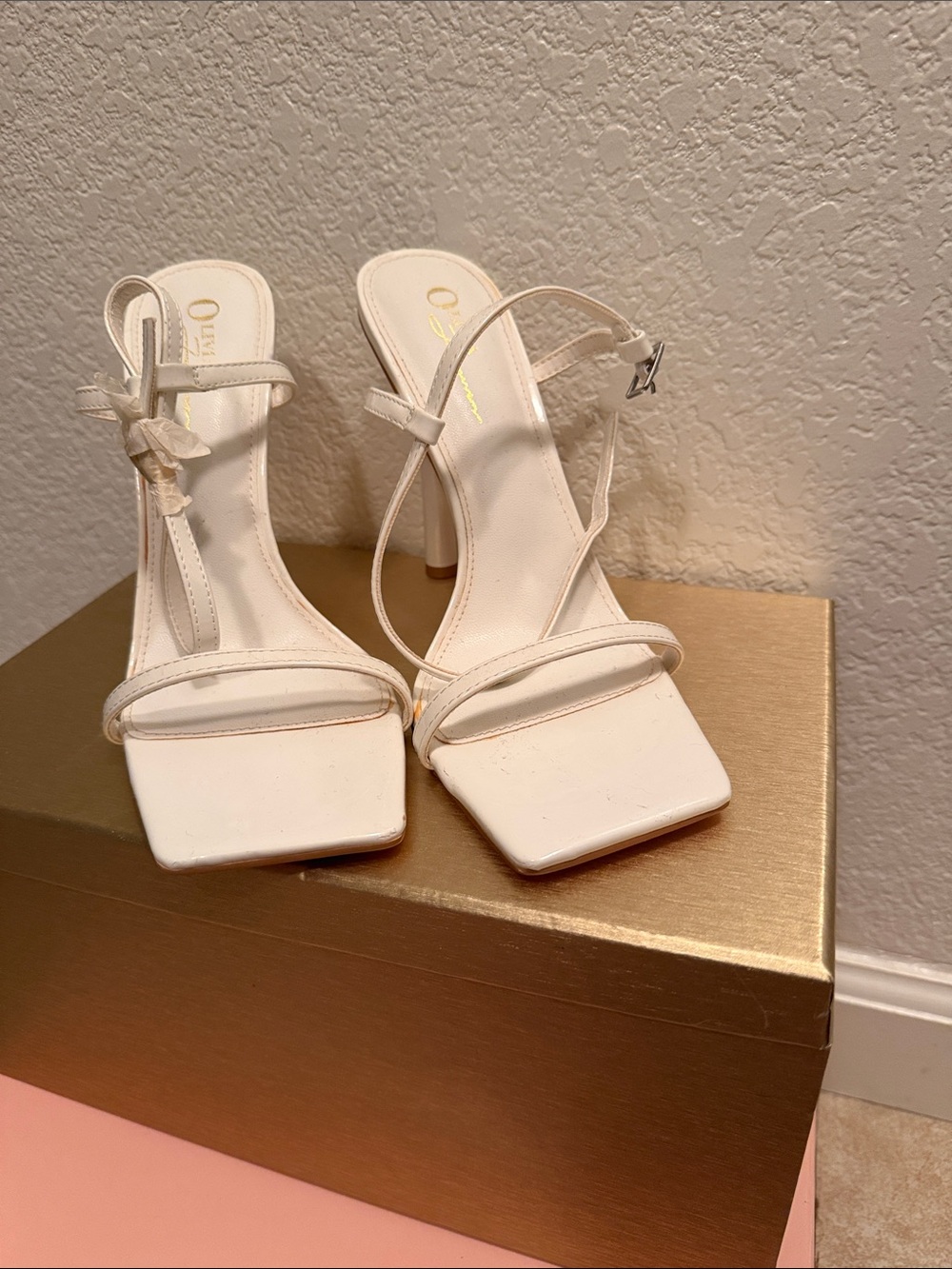 Forever 21 White Strappy Square-Toe High Heel Sandals